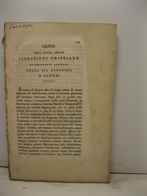 Cenni sopra alcune antiche iscrizioni cristiane recentemente scoperte nella già Reggenza d'Algeri